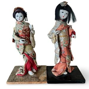 Vintage 1960s Pair of Japanese Geisha Dolls